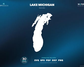 Mapa SVG de los Grandes Lagos del Lago Michigan: Archivos vectoriales para letreros, calcomanías, corte e impresión.