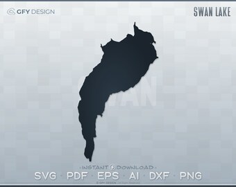 Swan Lake SVG - Digital File Set - Maine | Vector Outline Map Shape; Ideal for DIY, Laser, Glowforge, Cricut, Cut File Projects