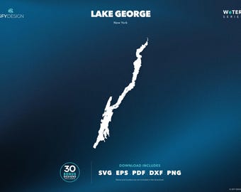 Mapa SVG del lago George, Nueva York: Archivos vectoriales para letreros, calcomanías, corte e impresión.