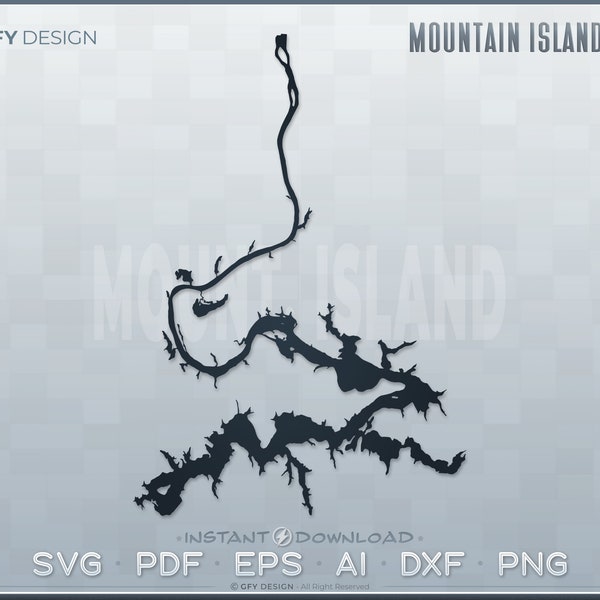 Mountain Island Lake SVG - Digital File Set - North Carolina | Vector Outline Map Shape; DIY, Laser, Glowforge, Cricut, Cut File Projects