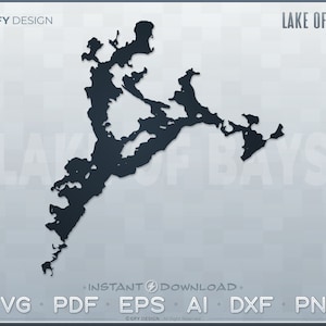 Lake of Bays SVG - Ensemble de fichiers numériques - Ontario | Forme de carte de contour vectoriel ; Idéal pour les projets de bricolage, laser, Glowforge, Cricut, Cut File