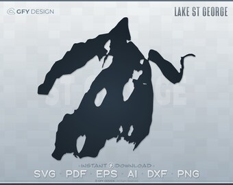 Lake St George SVG - Digital File Set - Maine | Vector Outline Map Shape; Ideal for DIY, Laser, Glowforge, Cricut, Cut File Projects