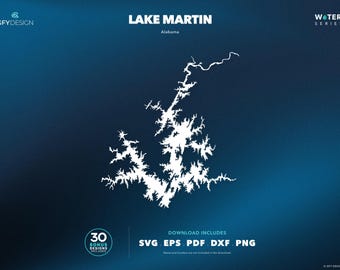 Mapa SVG del lago Martin, Alabama: Archivos vectoriales para letreros, calcomanías, corte e impresión.