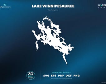 Mapa SVG del lago Winnipesaukee, New Hampshire: Archivos vectoriales para letreros, calcomanías, corte e impresión.