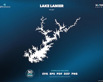 Mapa SVG del lago Lanier, Georgia: Archivos vectoriales para letreros, calcomanías, corte e impresión.