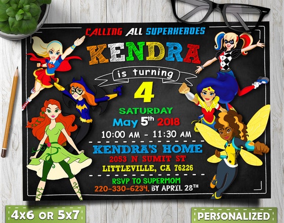 Dc Girls Superhero Invitations Dc Girls Superhero Party Dc Etsy
