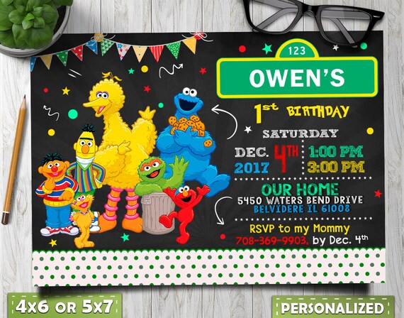 Sezamkowa Ulica Urodziny Sesame Street Urodziny Zaproszenie Etsy