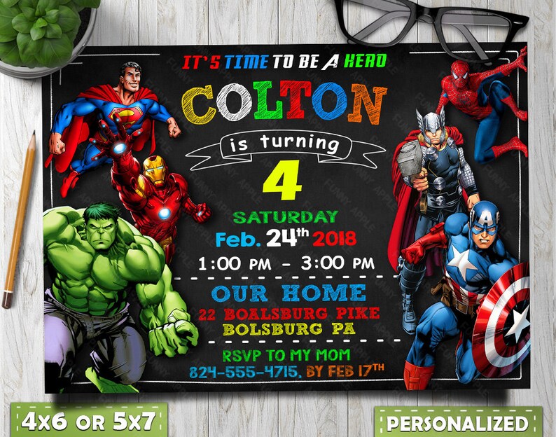 Avengers Birthday Invitation Avengers Invitation Avengers Etsy