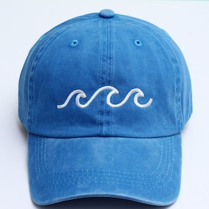 Embroidered Wave Washed Cotton Dad Hat: Personalized Initial Cap