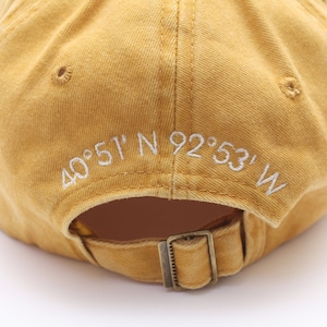 Coordinate Custom hat, Embroidered Hat, Coordinates Hat, Adjustable Cotton Cap, Custom Baseball Cap, Unique Travel Memory Hat, Gift for her