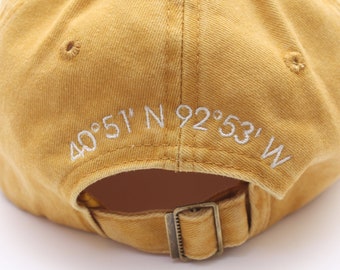 Custom Embroidered Coordinate Hat: Personalized Travel Memory Cap