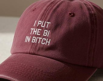 Gorra "I Put The Bi In Bitch", gorra bordada con un mensaje llamativo, gorra divertida y atrevida, gorra del orgullo queer, ropa urbana feminista