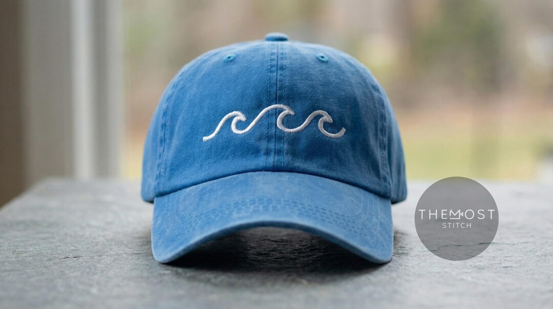 Wave Symbol Embroidered Hat | Minimal Aesthetic Cap | Ocean  display picture 3