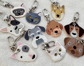1+1 Dog KeyChain, Cat KeyChain, Embroidered KeyChain, Cute Keychain, Dog mom Keychain, Cat mom Keychain, Pet Keychain, Dog pet gift