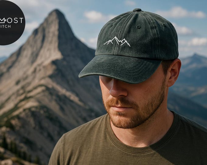 Embroidered Mountain Baseball Hat: Hiking Adventure Cap