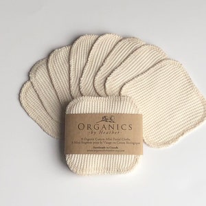 Organic Cotton Waffle Mini Facial Cloths- 8 pack, reusable makeup pads, makeup remover, facial pads, toner pads, organic, eco-friendly