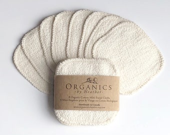 Organic Cotton Mini Facial Cloths- 8 pack, reusable facial pads, makeup remover pads, facial rounds, toner pads