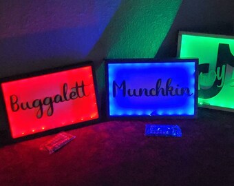 Custom Framed name cutout with LED lighting / Nightlight w/remote