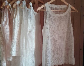 TOP ivory Calais lace cutout and repositioning of the flowers on the front sewn/handmade PIECE UNIQUE T36
