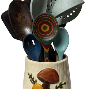 Handmade Ceramic Mushroom Utensil Holder: Kitchen Decor