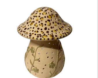 whimsical Ceramic Mushroom Candle Holder-Luminary