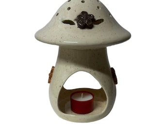 Handmade Ceramic Mushroom Candle Holder: Cottagecore Decor