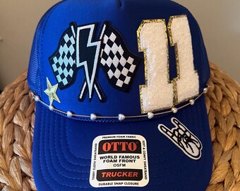 Custom Racing Trucker Hat, Patch Design with Hat Chain