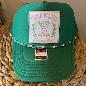 Golf Wives Cocktail Club Trucker Hat. Patch Trucker Hat. Funny Trucker Hat. Sarcastic Trucker Hat. Custom Patch Hat, Mid Profile.