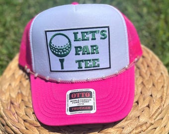 Golf 'Let's ParTee'-truckerpet.  Op maat gemaakte pet met patch, middenprofiel.