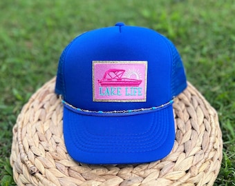 Lake Life Trucker Hat, Pontoon Patch, Hat Chain
