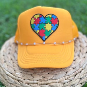 Autism Awareness Trucker Hat.  Custom Patch Hat, Mid Profile. Available in Adult or Youth Sizing