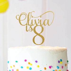 ANY Name ANY Number Cake Topper, Cake Decoration, Glitter, Party Decoration, Custom, Gold, Silver, Birthday, Bday, 8th Birthday image 1