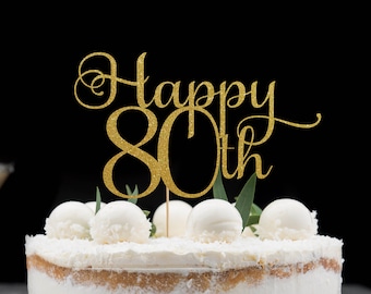 80th Anniversary Eighty Eightieth Birthday Silver Glitter 80 Cake Topper