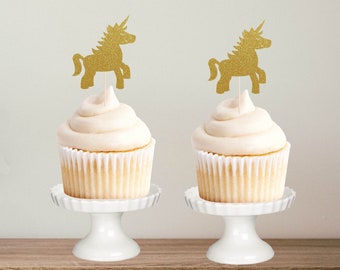 Unicorn Cupcake Topper, Glitter Topper, Cake Decoration, Glitter, Party Decoration, Gold, Birthday, Baby Shower