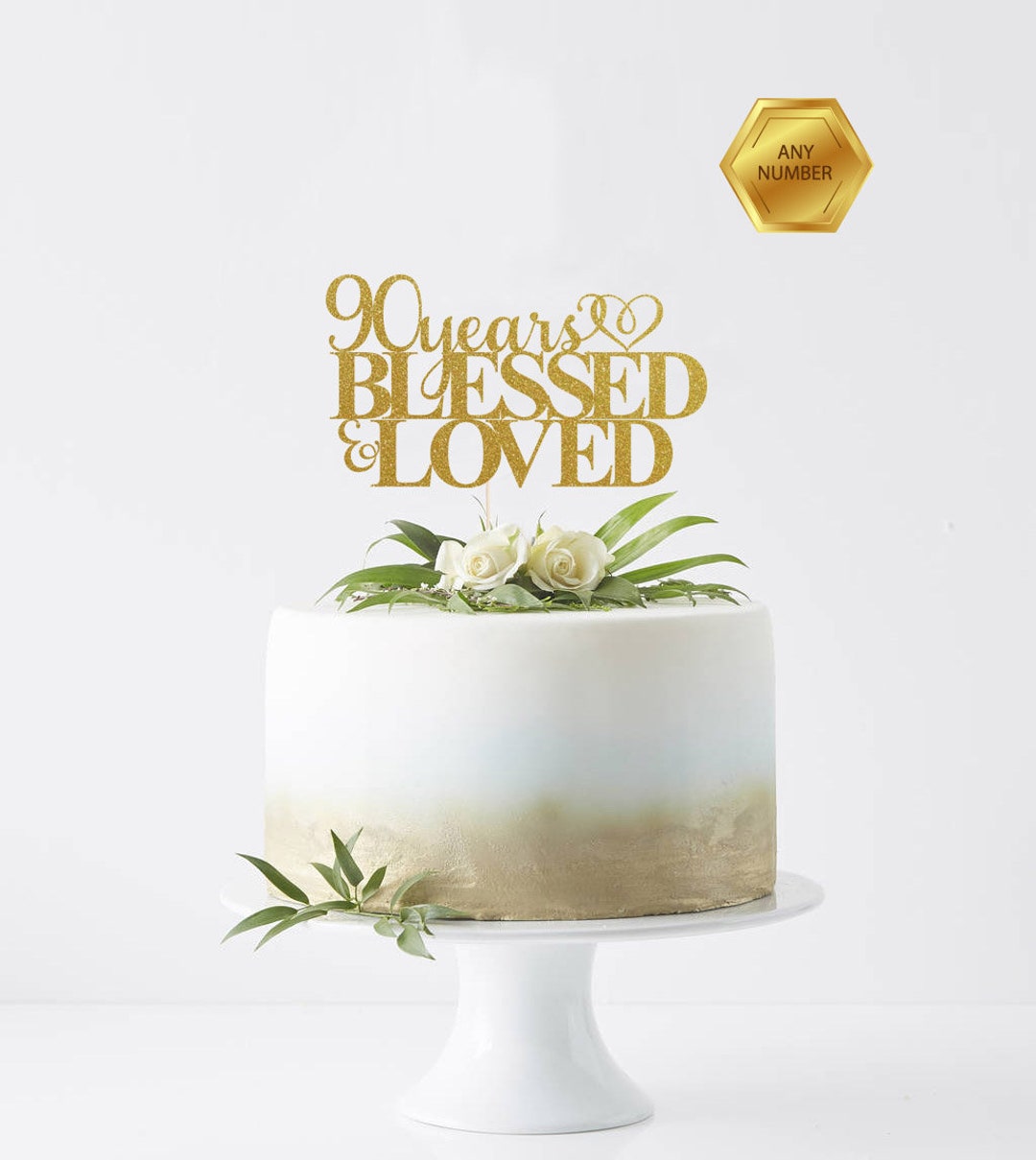 90 Years Blessed & Loved 90th Birthday Cake Topper Happy - Etsy