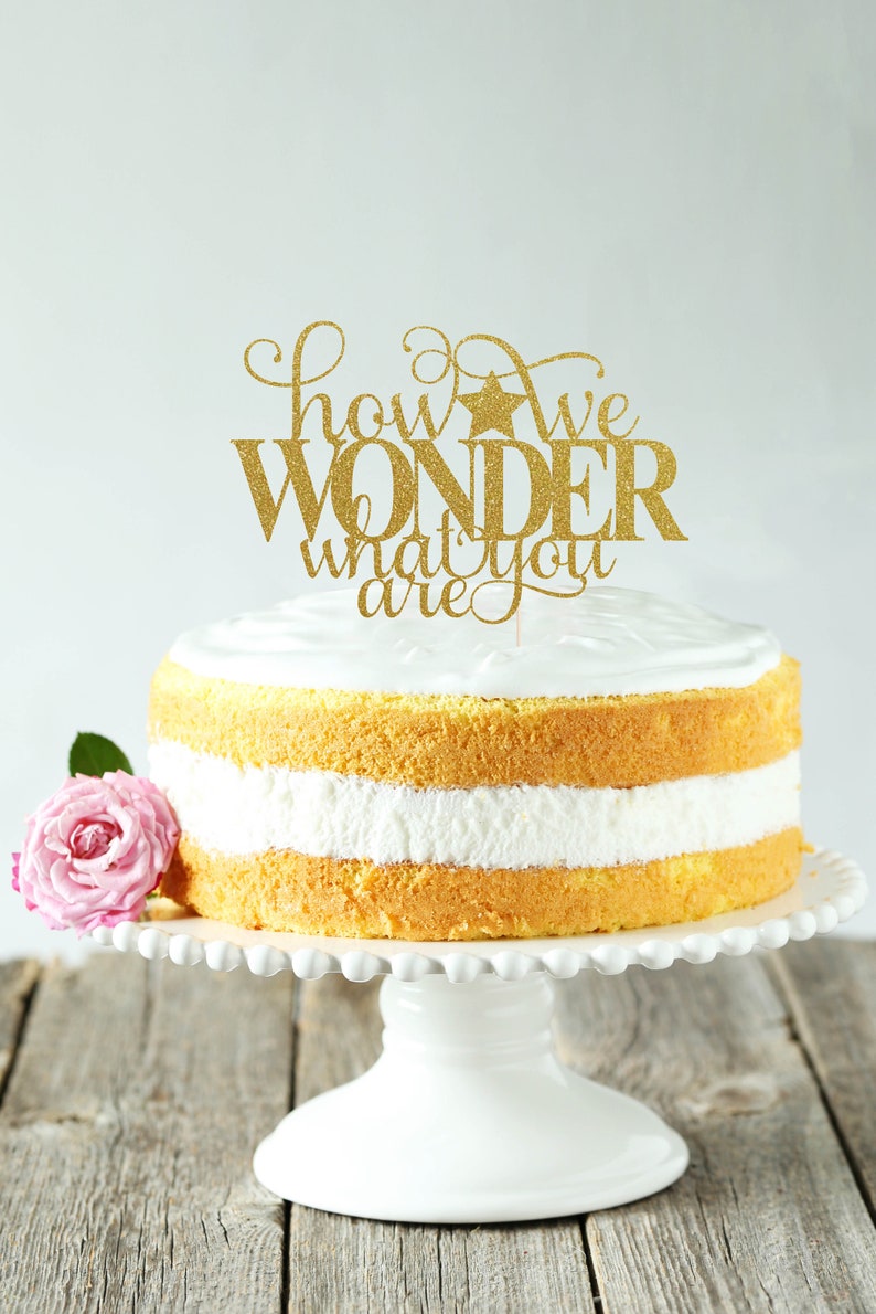 How We Wonder What You Are Cake Topper, Cake Decoration, Glitter, Gold, Silver, Baby Shower Decoration, Newborn, Birthday, Gender Reveal image 1