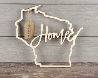 Wisconsin "Home" State Cutout - Unfinished Baltic Birch Plywood