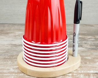 Portavasos para fiestas con espacio para marcadores, portavasos rojo individual, portavasos, portavasos de madera, portavasos para fiestas