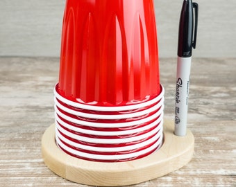 Red Solo Cup and Marker Holder Red Solo Cup Holder-Cup Caddy-Wood Caddy-Party Cup Holder