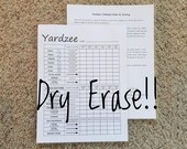 Yardzee, Yahtzee Dry Erase Scorecard, Scoresheet, Laminated Scorecard, Erasable and Reusable, Rules on the Back - 8-1 2x11 Cardstock