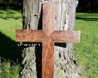 Large Wood Cross, Wooden Cross, Christian Wedding Gift, Wedding Decor, Wall Hanging, Solid Walnut Wood Cross