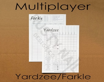 Multiplayer Yardzee/Farkle with rules PDF Printable Scorecard for up to 6 players, Includes rules for both games - Print your own scorecard!