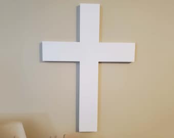 Cruz grande de madera blanca, cruz de madera, regalo cristiano de boda, decoración de boda, colgante de pared, cruz de madera blanca