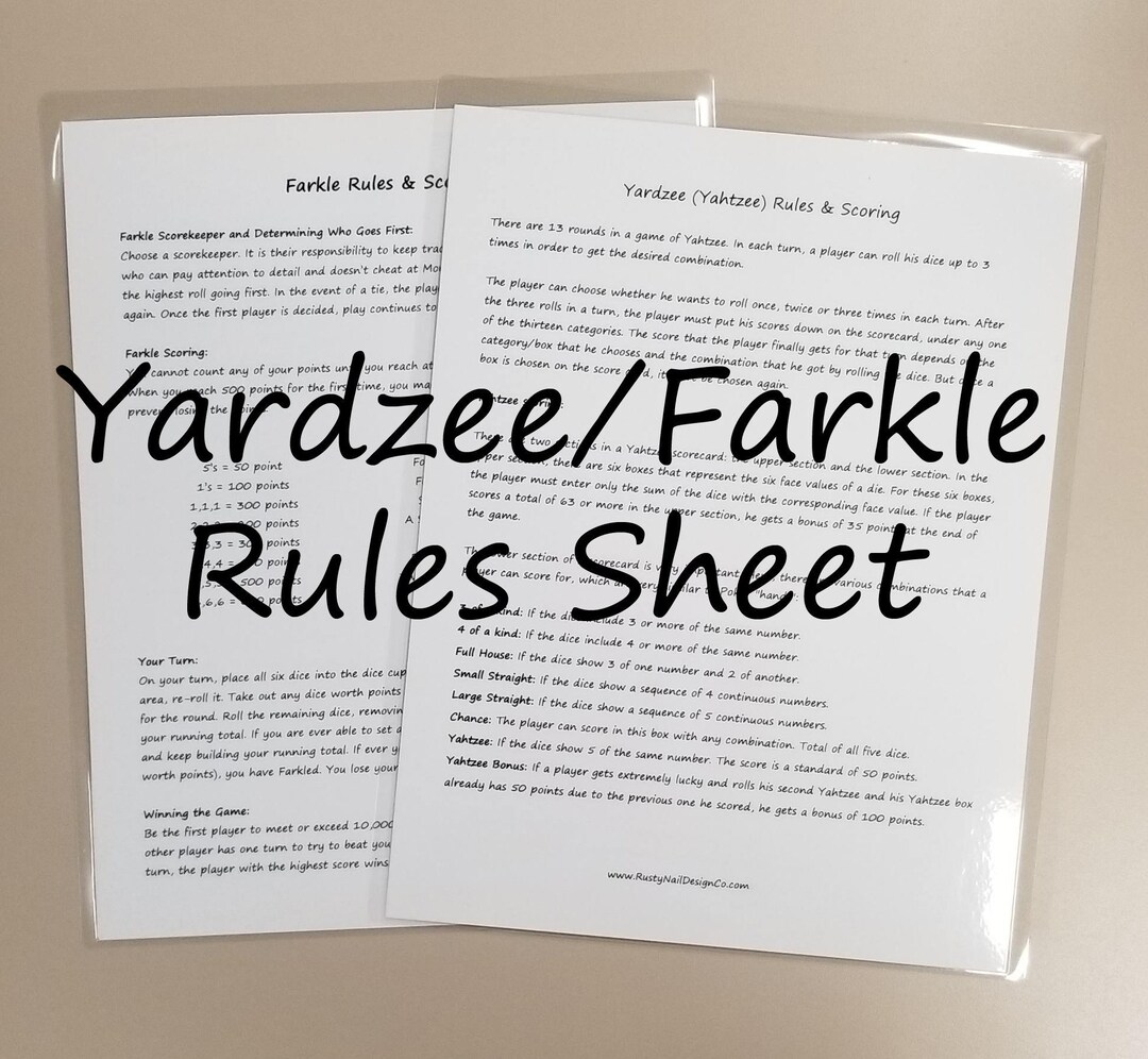 Yardzee Rules Yahtzee Rules Sheet Scorecard Double sided Dry Erase yardzee-rules-yahtzee-rules-sheet-scorecard-double-sided-dry-erase