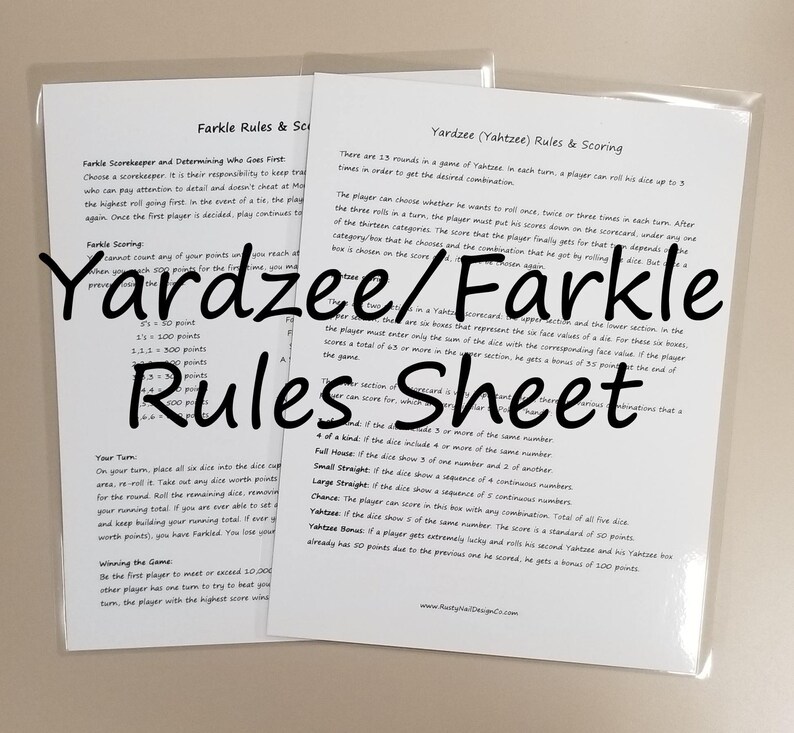 yardzee rules yahtzee rules sheet scorecard double sided dry etsy