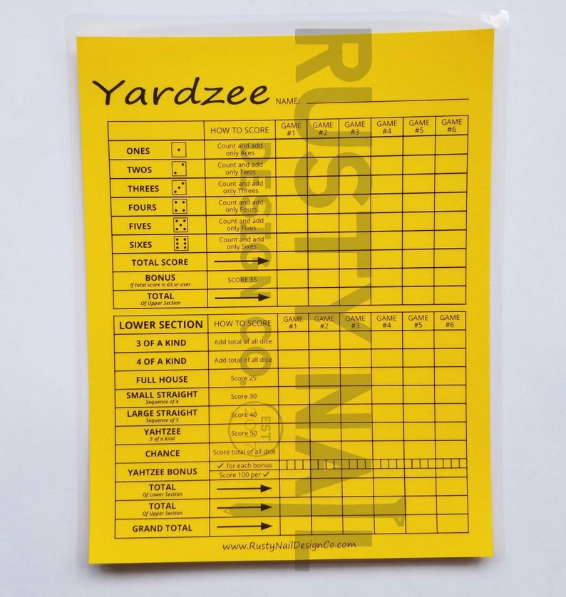 COLOR Yardzee Laminated 812x11 Cardstock Yahtzee and Farkle Double