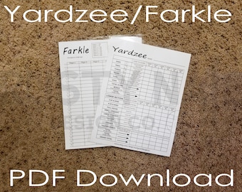 Yardzee/Farkle PDF ダウンロード - 両面スコアカード Yardzee/Farkle 8.5x11 - 独自のスコアカードをダウンロードして印刷しましょう。