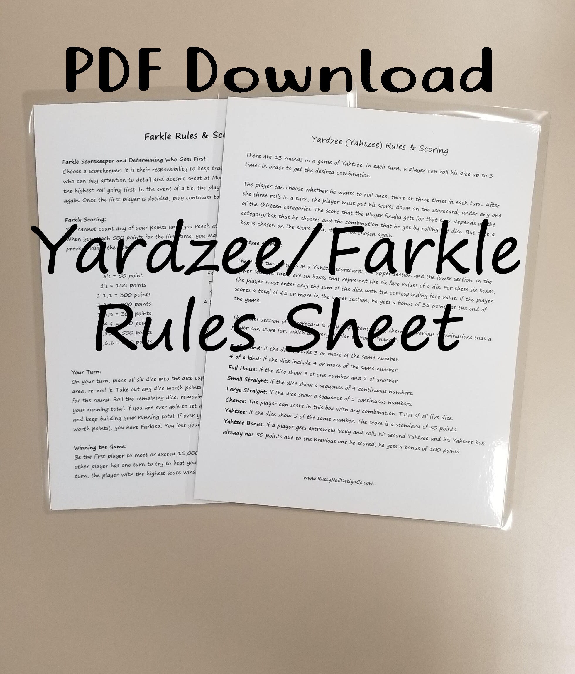 yardzee farkle rules sheet pdf 8 5x11 double sided etsy