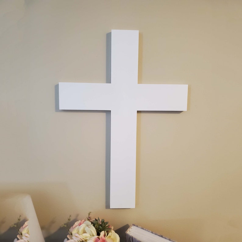 Large White Wood Cross, Wooden Cross, Christian Wedding Gift, Wedding Decor, Wall Hanging, White Wood Cross image 1