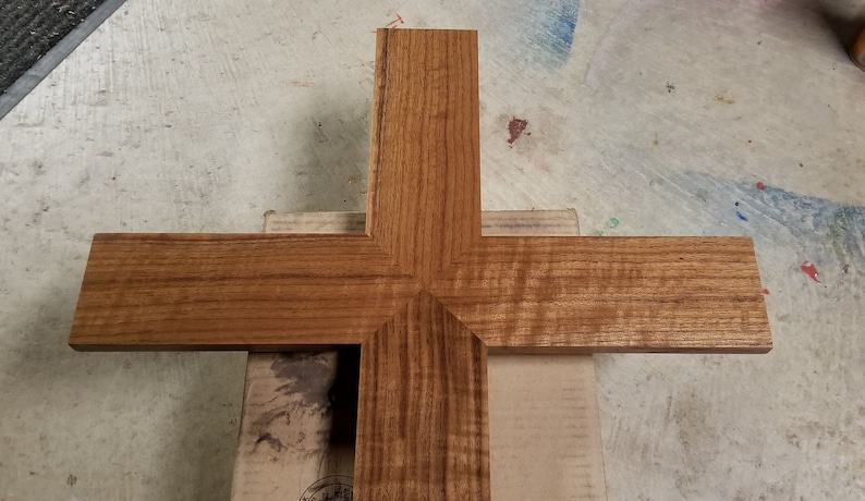 Large Wood Cross, Wooden Cross, Christian Wedding Gift, Wedding Decor, Wall Hanging, Solid Walnut Wood Cross image 6